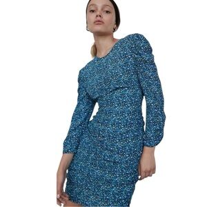 ZARA Ditsy Floral Patterned Long‎ Sleeves Women's Dress Zip Back XS Puff Sleeves